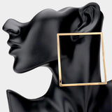 Bold Open Metal Rectangle Statement Earrings