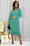 SHE'S SASSY RUCHED MIDI DRESS GRAND BAZAAR