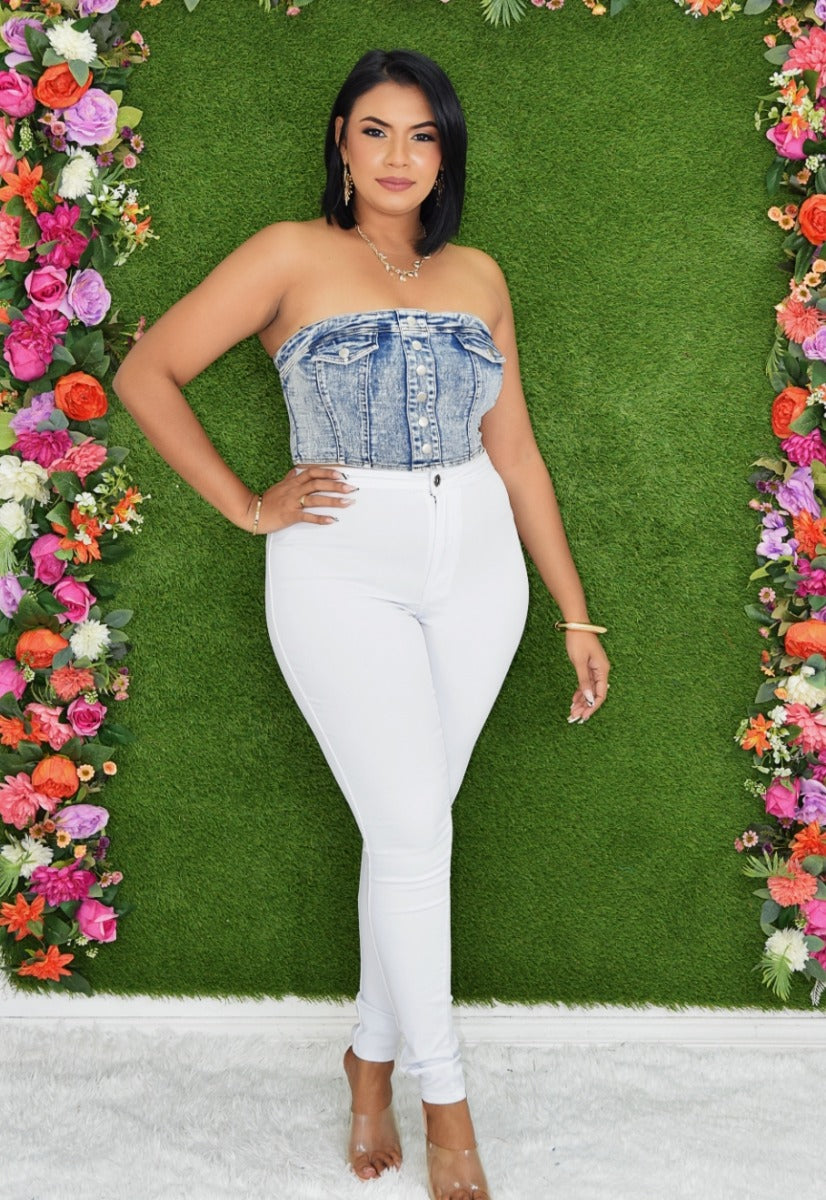 AROUND TOWN DENIM TUBE TOP