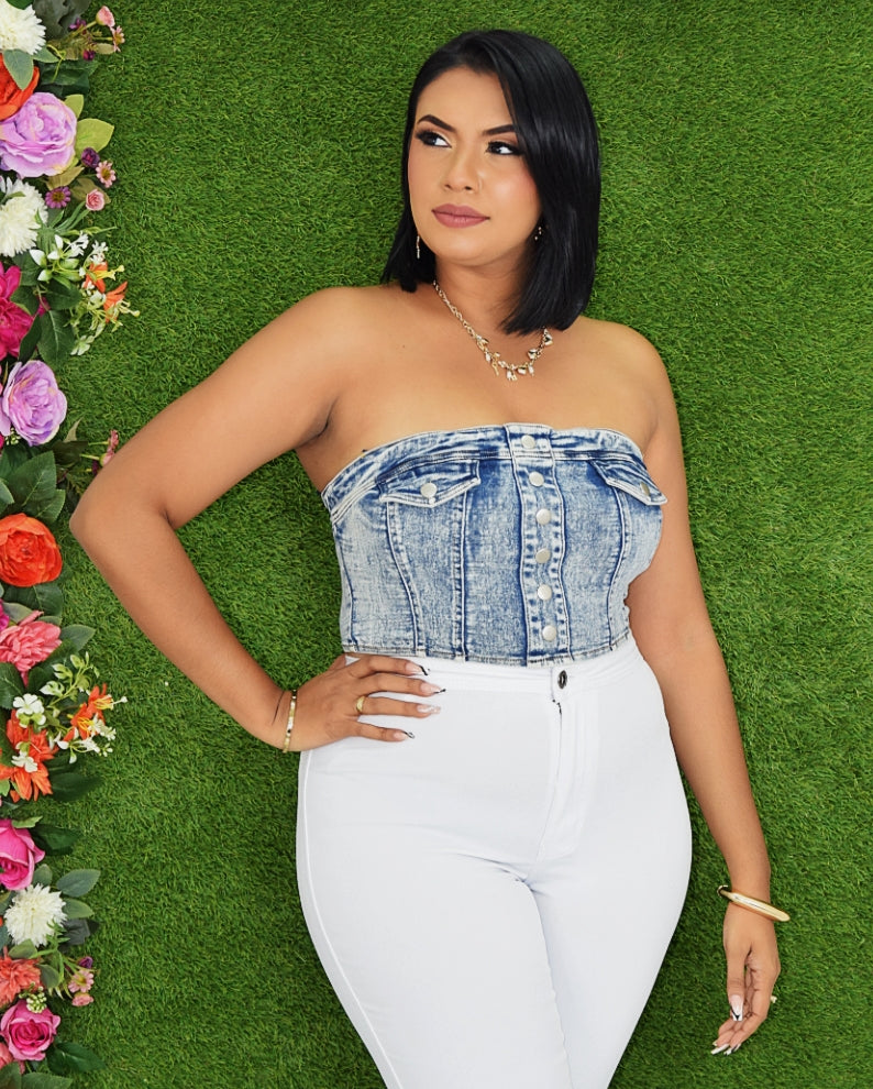 AROUND TOWN DENIM TUBE TOP