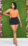HIGH EXPECTATIONS FLARED DENIM SHORTS