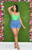 HIGH EXPECTATIONS FLARED DENIM SHORTS