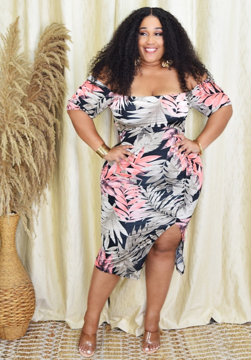 EVELYN PALM PRINT DRESS PLUS GRAND BAZAAR