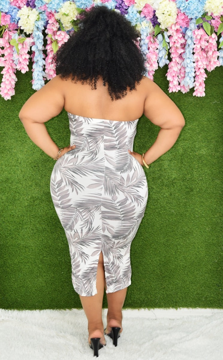LEAF PRINT TUBE MIDI DRESS PLUS GRAND BAZAAR