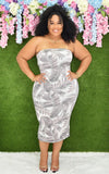 LEAF PRINT TUBE MIDI DRESS PLUS GRAND BAZAAR