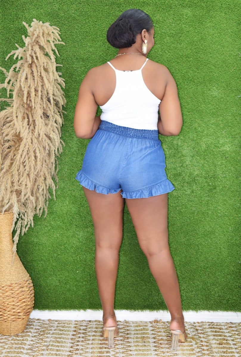 RUFFLE ME UP DENIM SHORTS GRAND BAZAAR