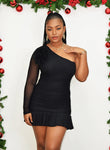 WRAPPED IN MESH RUCHED MINI DRESS