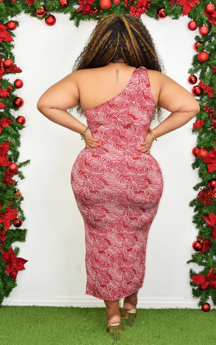 FESTIVE PARADISE ONE SHOULDER MIDI DRESS PLUS