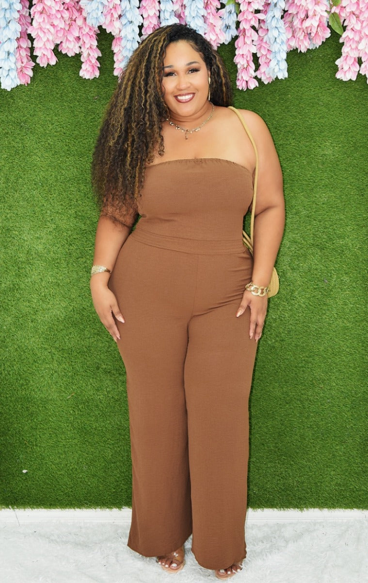 JUST BECAUSE OPEN BACK JUMPSUIT PLUS
