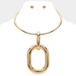 Oversized Metal Open Oval Accented Statement Necklace GB