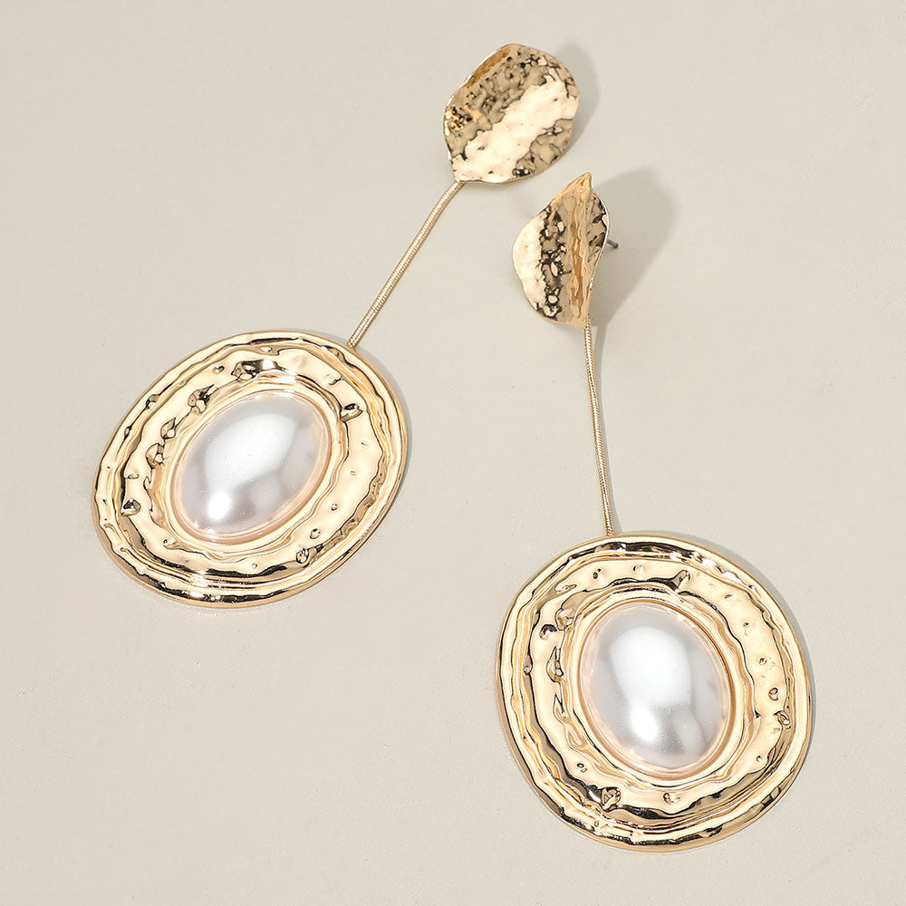Bold Oval Pearl Center Cluster Long Drop Earrings GRAND BAZAAR