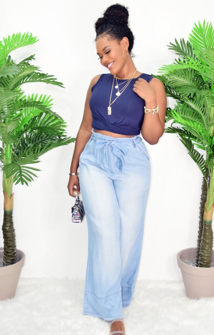 denim palazzo pants with top