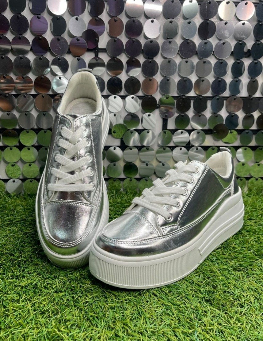 Silver platform sneakers cheap