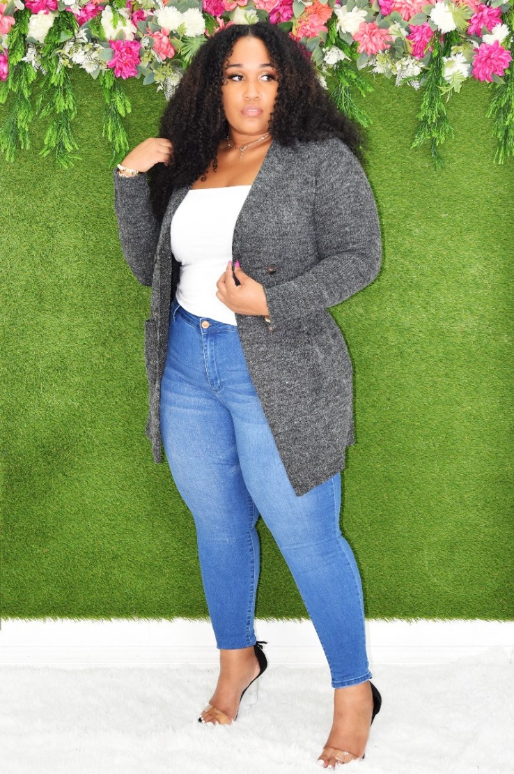 AT THE OFFICE BUTTON UP CARDIGAN PLUS