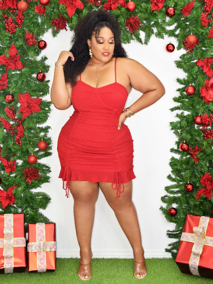 KAILA SHIMMER DRAWSTRING DRESS PLUS