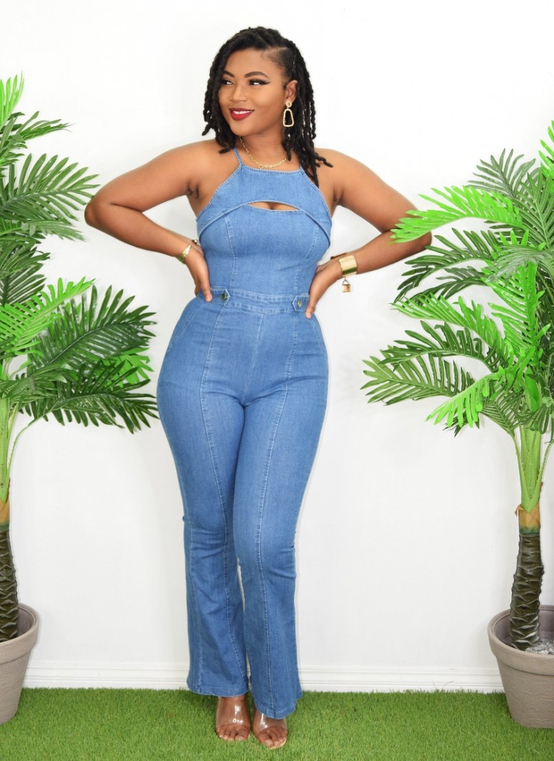 Strappy denim jumpsuit store