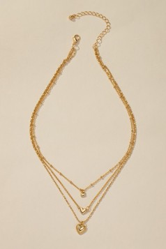 Three Row Delicate Chain Necklace With Hearts