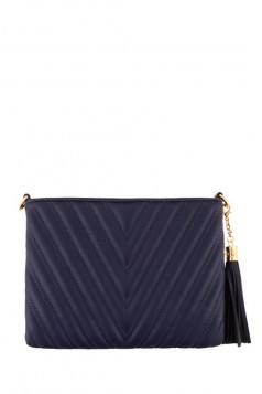 Chevron Quilted Clutch with Tassel Charm Navy