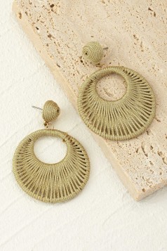 Thread woven disk drop earrings