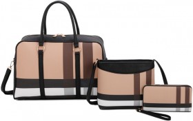 3 IN 1 PLAID HANDBAG SET WITH MESSENGER BLACK