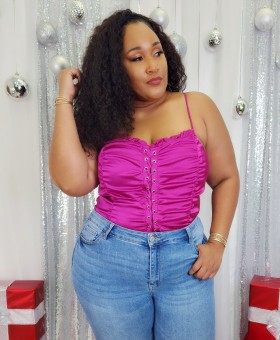 LACED UP SATIN CAMI TOP PLUS
