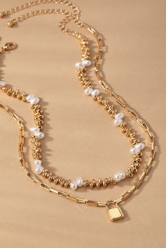 2 necklaces puffy teardrop bead and lock pendant GRAND BAZAAR