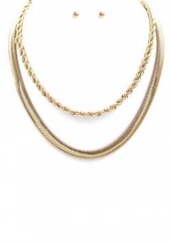 2 LAYERED METAL CHAIN NECKLACE EARRING SET