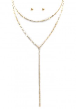 LAYERED METAL CHAIN Y NECKLACE EARRING SET