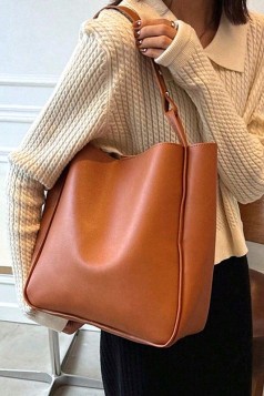SIMPLE TRENDY VEGAN LEATHER SHOULDER POUCH BAG GB