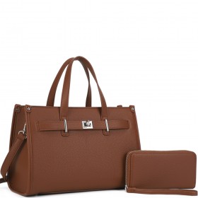 2In1 Modern Textured Satchel Bag W Wallet Set