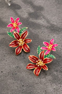 2 Tone Red Enamel Flower Earrings GRAND BAZAAR