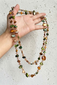 48" Extra Long Shell And Crystal Beaded Necklace GRAND BAZAAR