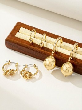Trio Earrings Set With Hollow Balls