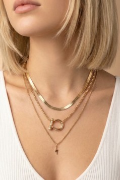 Three Layer Herringbone Chain And Pendant Necklace