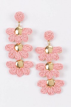 Layered Raffia Flower Drop Earrings