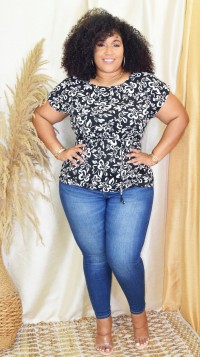 FLORAL TIE FRONT TOP PLUS