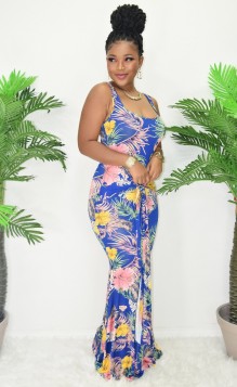 TROPICAL BABE TIE FRONT MAXI DRESS