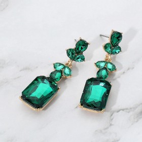 Geometric Rectangle Drop Evening Earrings Green GRAND BAZAAR