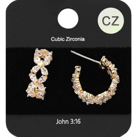 Marquise CZ Stone Petal Floral Link Hoop Evening Earrings