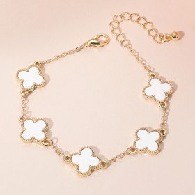 Gold Dipped Quatrefoil Link Chain Bracelet White GRAND BAZAAR