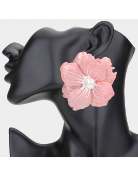 Oversized Pearl Accent Floral Statement Earrings GRAND BAZAAR
