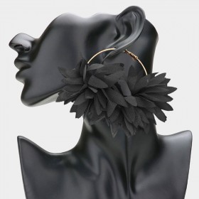 Oversized Fabric Floral Petal Statement Hoop Earrings