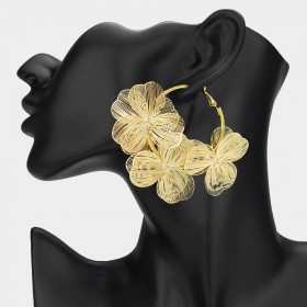 Triple Cutout Flower Hoop Earrings Gold