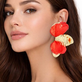 Oversized Sculpted Floral Petal Earrings-OR