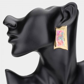 Bold Geometric Rectangular Resin Fame Statement Earrings