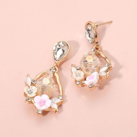 Floral Faceted Gem Embellished Dangle Earrings