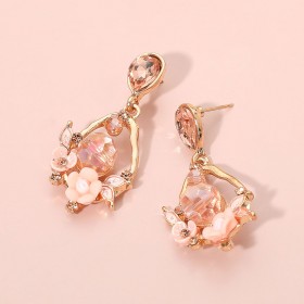 Floral Faceted Gem Embellished Dangle Earrings Pink GB