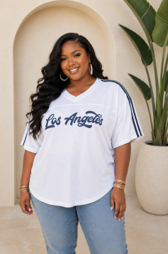 LOS ANGELES STRIPE SLEEVE TEE PLUS