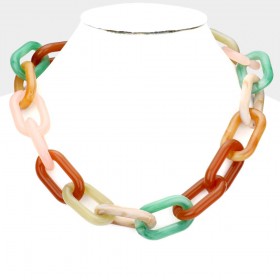 CELLULOID ACETATE OPEN OVAL LINK NECKLACE