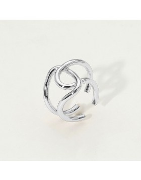 Sterling Silver Dipped Twisted Open Band Adjustable Ring GB